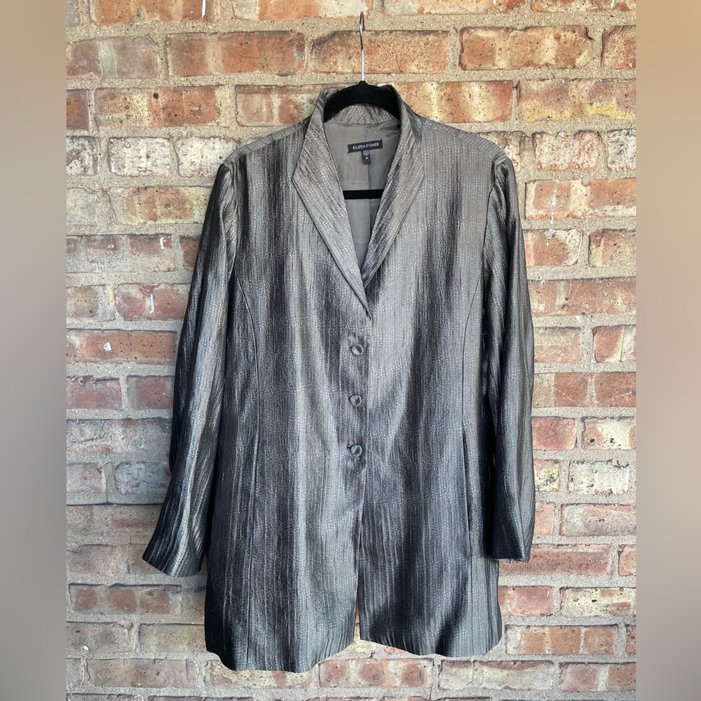 Eileen Fisher Crinkle Silk Metallic Blazer🖤